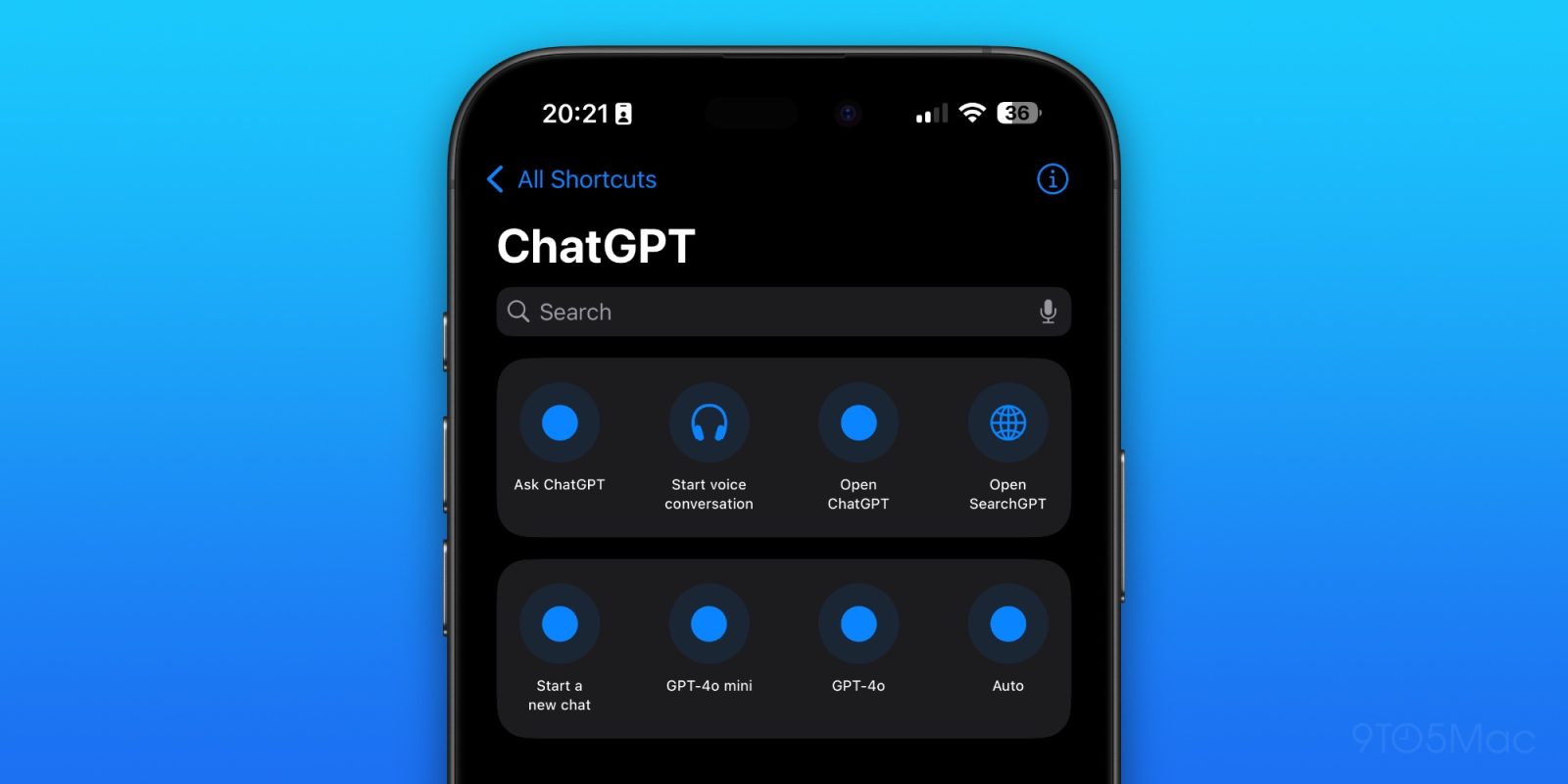 ChatGPT for iOS adds new shortcut for using SearchGPT